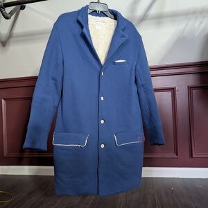 PORTER CLASSIC Blue Sherpa-Lined P.C. Embroidery Made In Japan Mens Overcoat